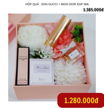 Hộp quà son Gucci và nước hoa mini Miss Dior EDP mới