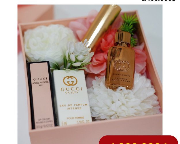 Hộp quà son Gucci và nước hoa mini Gucci Guilty Intense